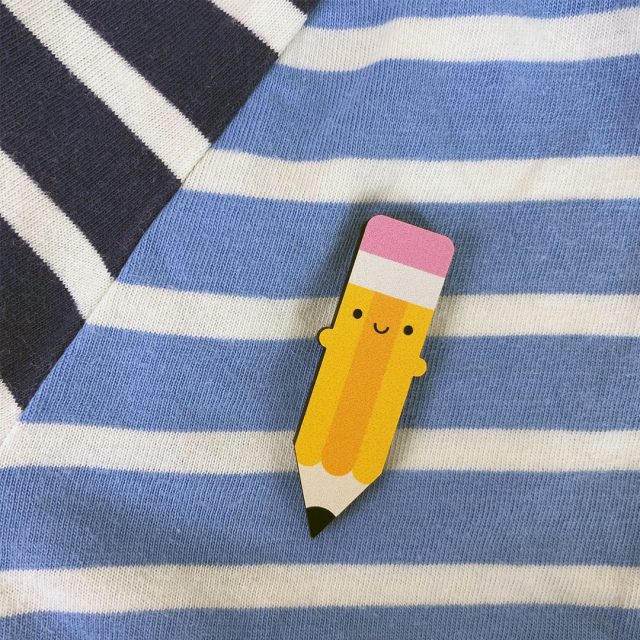 Happy Pencil Wooden Pin/Brooch