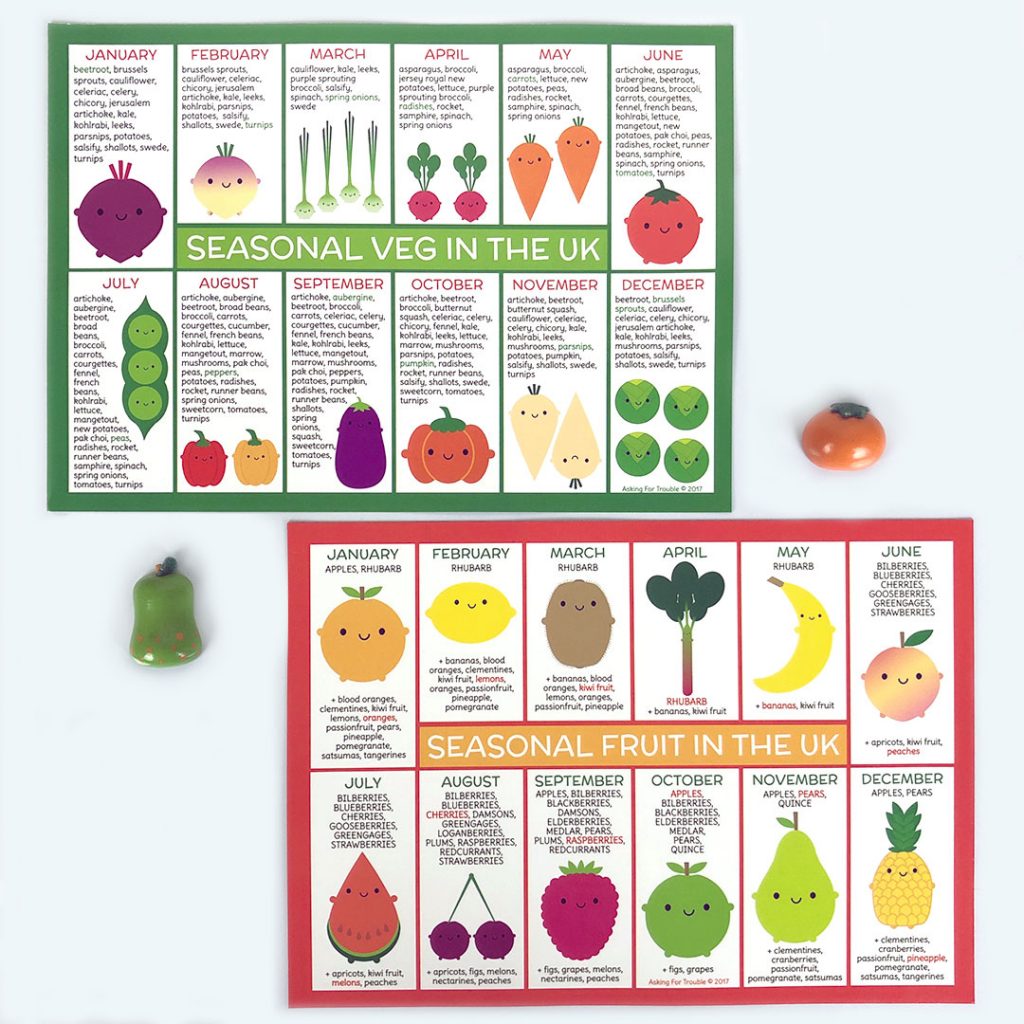 seasonal fruit and vegetables fridge magnets