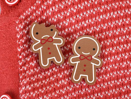 Gingerbread Man Printed Wooden Brooches
